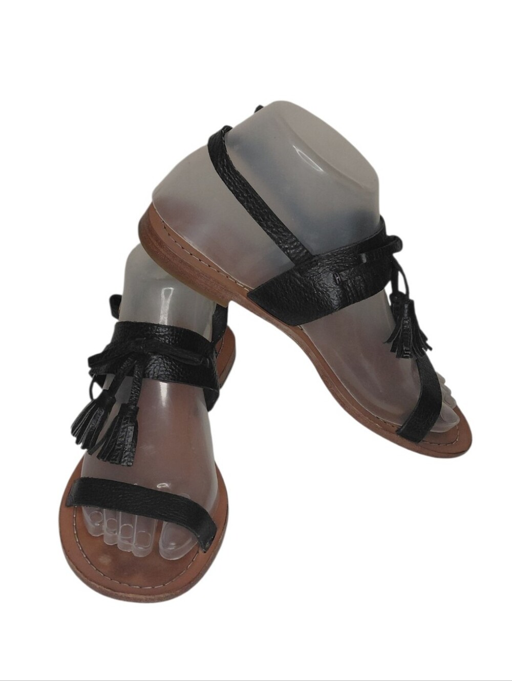 kate spade Black Leather Tassel Flat Sandals Size 6.5